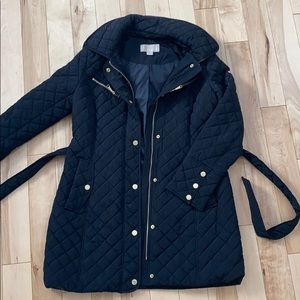 Black and Gold Michael Kors Quilted Coat w/ tie